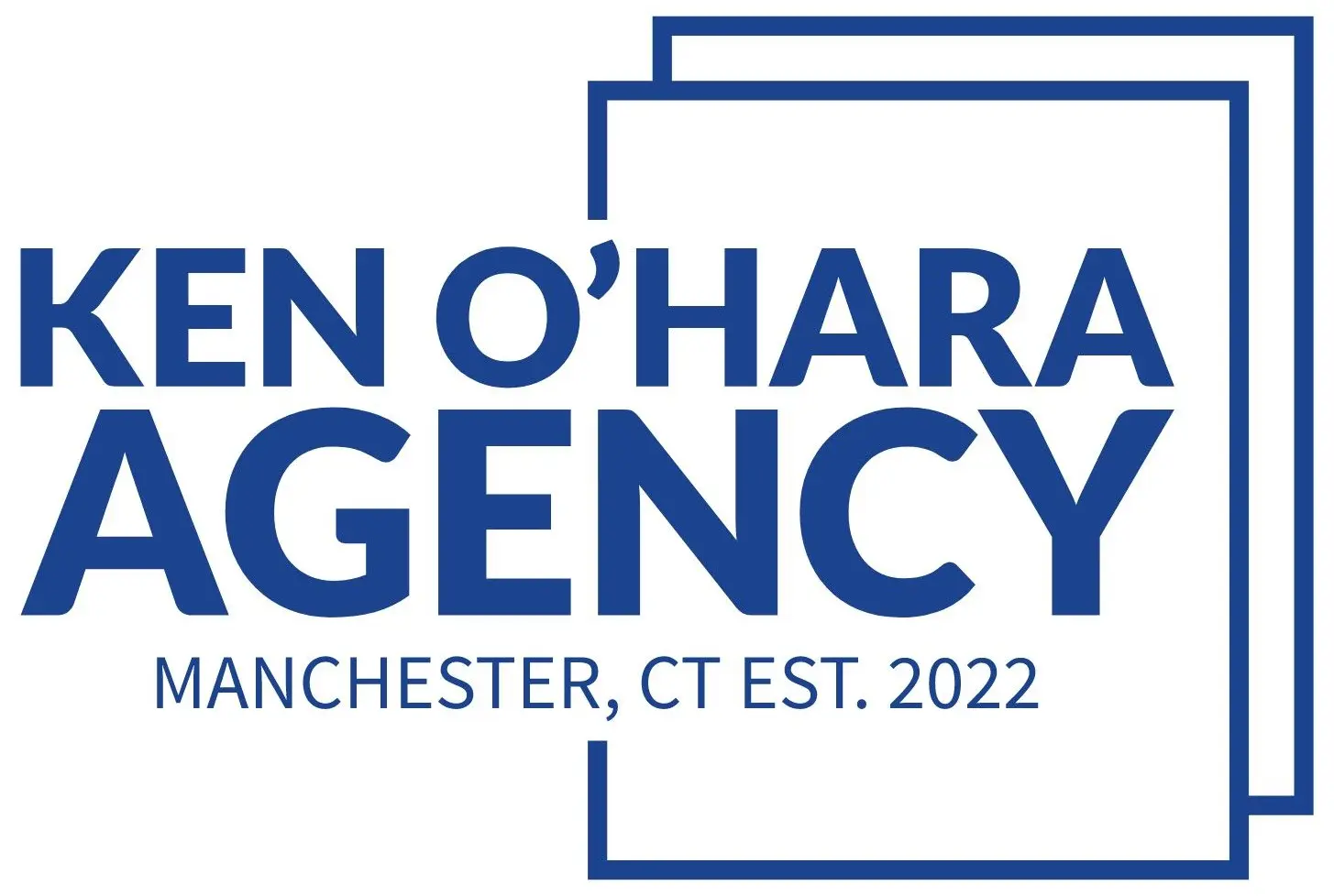 A blue and white logo for the ben o ' hara agency.